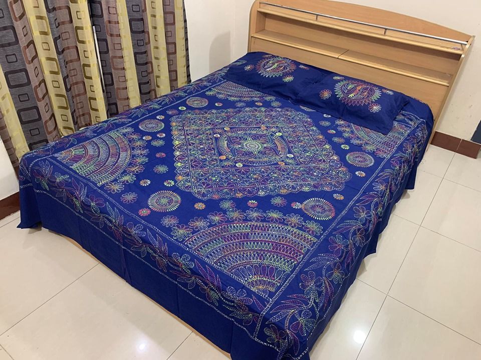 Hand Made Cotton Nakshi Bed Sheet - Multi Color