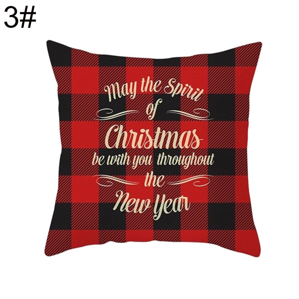 Merry Christmas Letter Print Plaid Throw Pillow Case Cushion Cover Home Decor