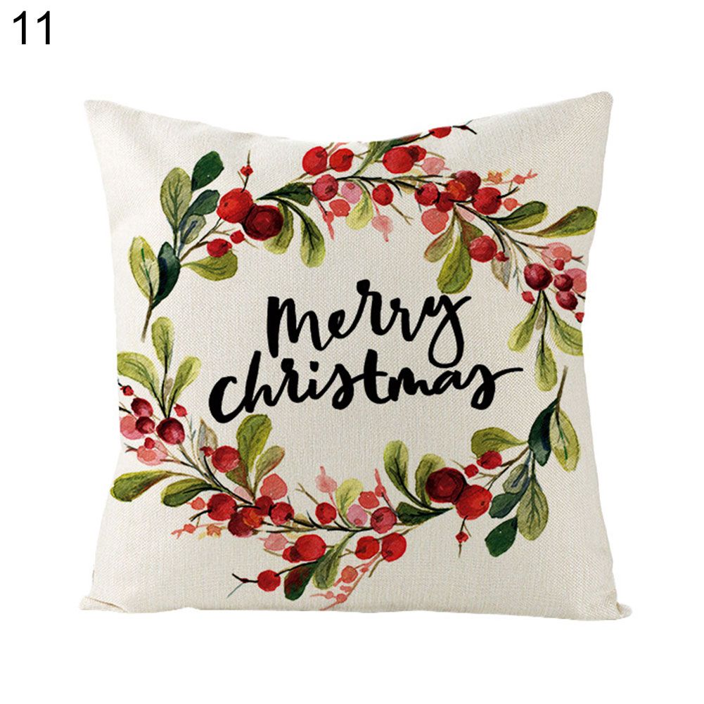 Cartoon Deer Wreath Print Home Throw Pillow Case Cushion Cover Christmas Decor