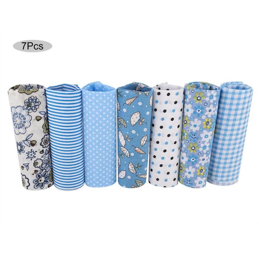 7 Pcs cotton fabric DIY patchwork square quilted flower pre-cut blue series