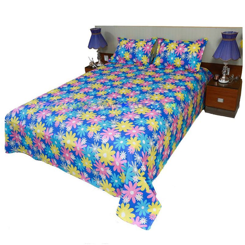 Cotton  Print  7.5/8.5 Feet Double King Size Bedsheet Set With Two Pillow Covers