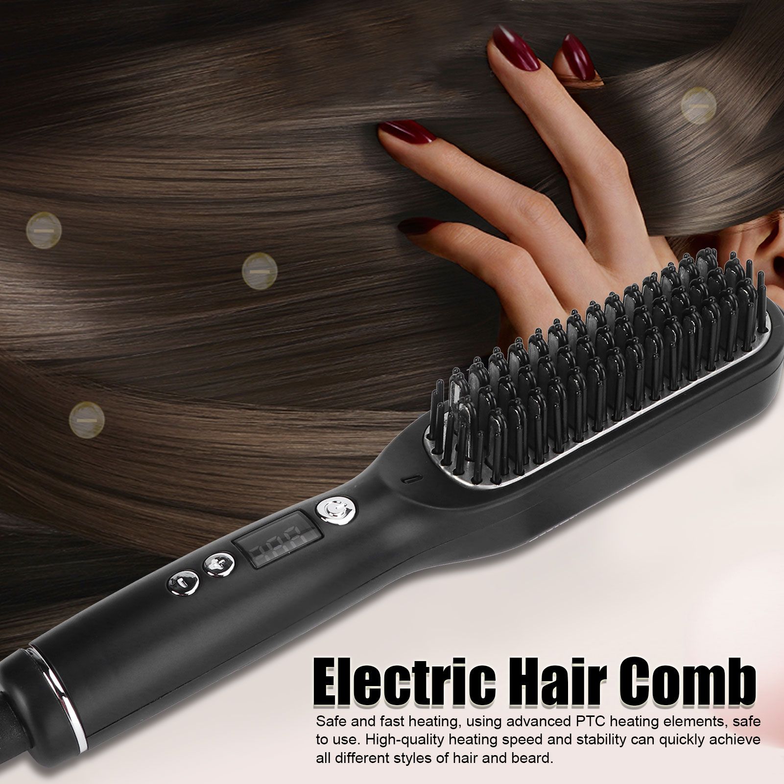 Hair Straightening Comb Digital Display Electric Multifunction Beard Straightener 110V‑240V