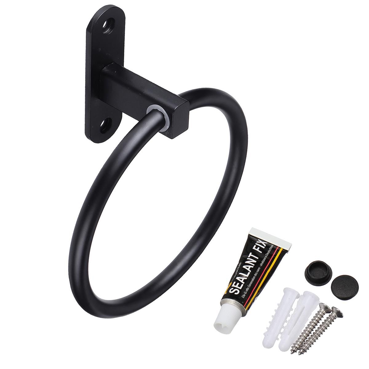Comfortable Wall Mounted Bathroom Hand Round Towel Ring Rack Holder Space Aluminium Black