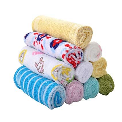 Premium Quality Baby Cotton Washcloths Napkin Hankies for Born Multi-Colorful Soft Cotton Towels Unisex ( Random Colors ) - Pack of 8 pcs