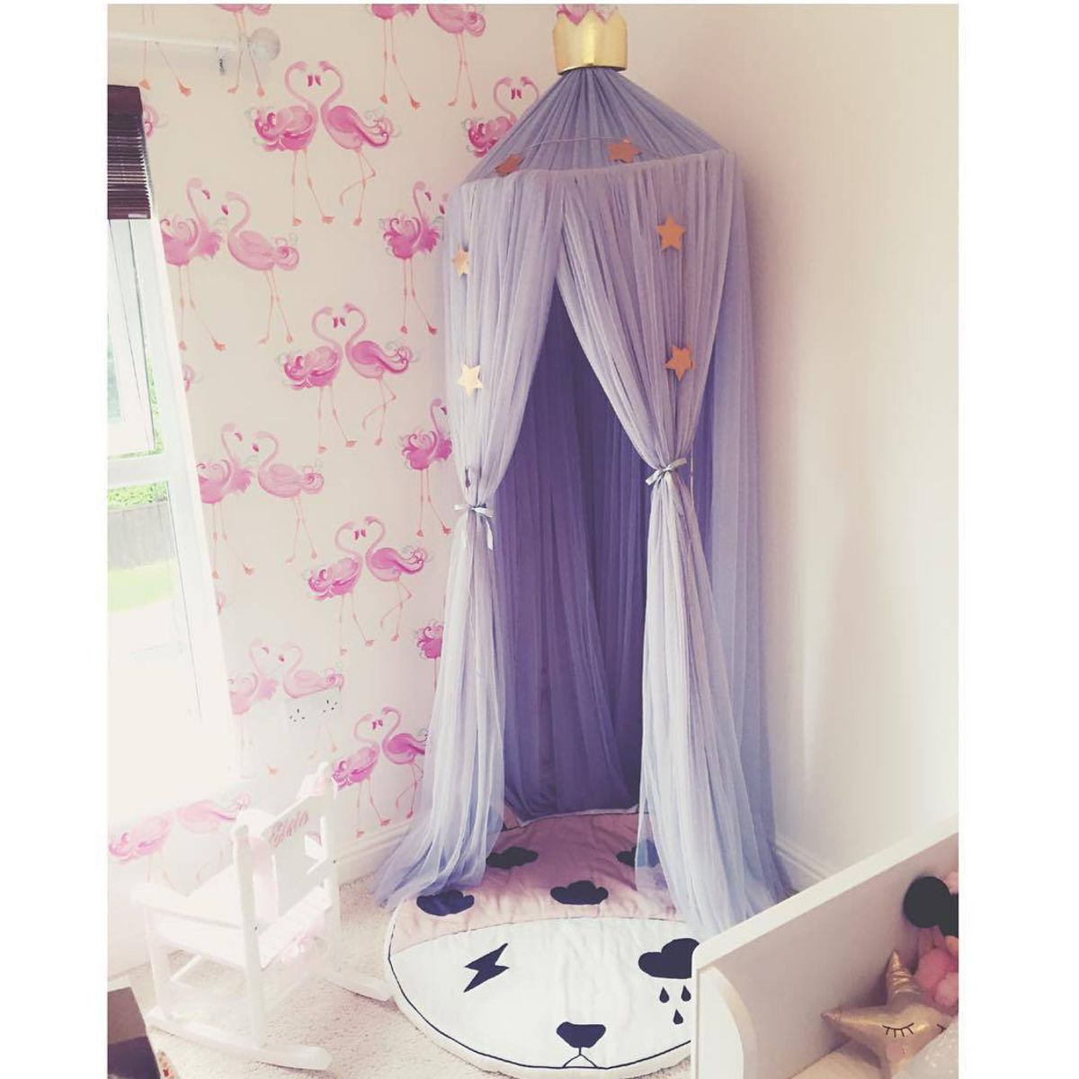 60cm Dome Round Bed Valance 6 Colors Nordic Princess Mosquito Hanging Round Cover Anti-mosquito Net for Kids Bedroom (Height: 240cm)