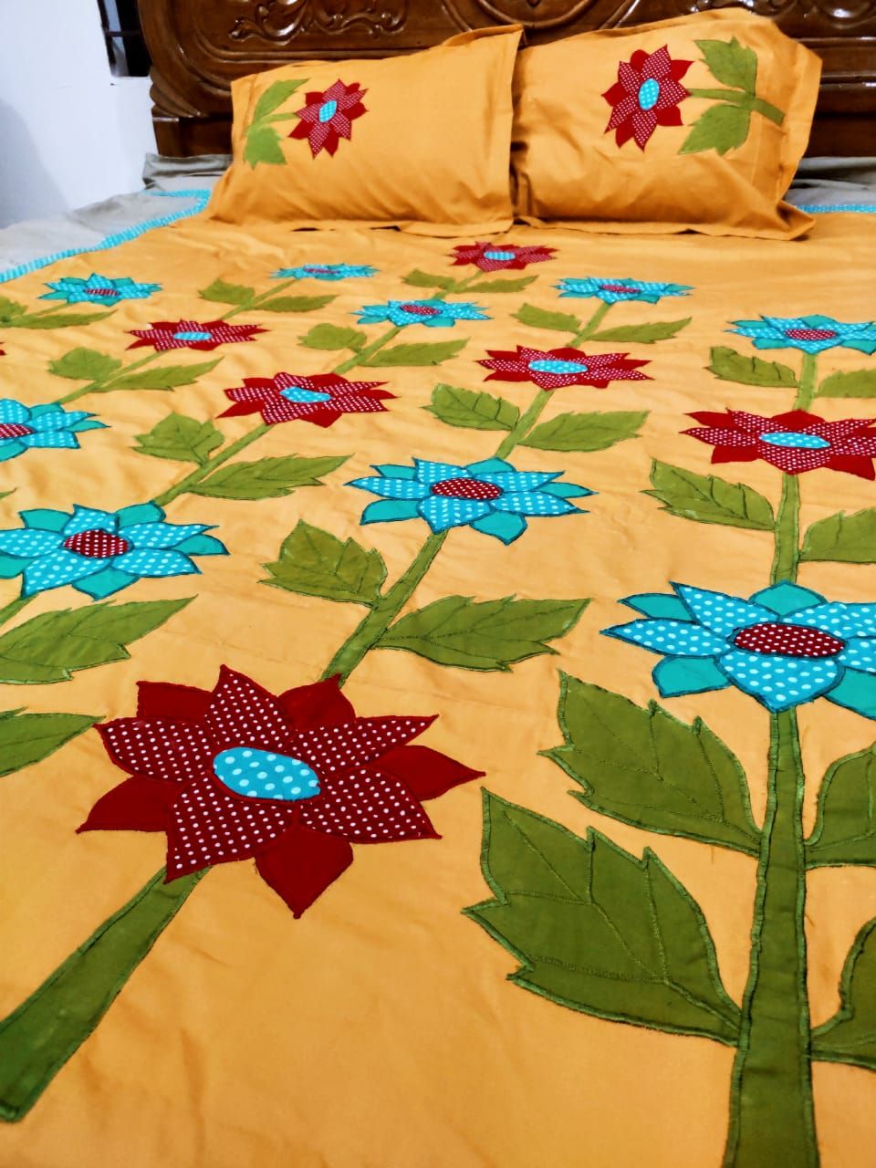 Bed Sheet, King Size Premium Quality Embroidery Thai Cotton Bedsheet with Pillow covers.