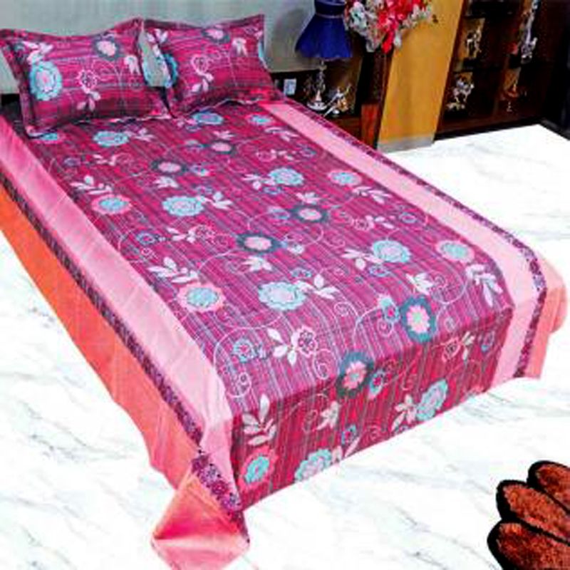 Cotton King Size Bedsheet - 3pcs Set- Multicolor By Loot Box