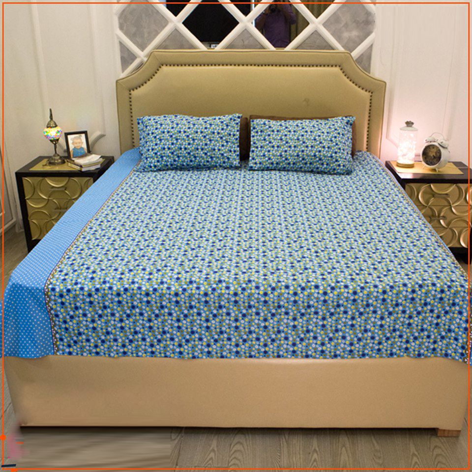 Cotton King Size Bedsheet - 3pis Set- Multicolour