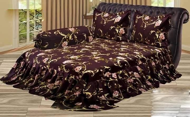 Double King Size Cotton Bed Sheet With  2 Pillow Covers - Multicolor