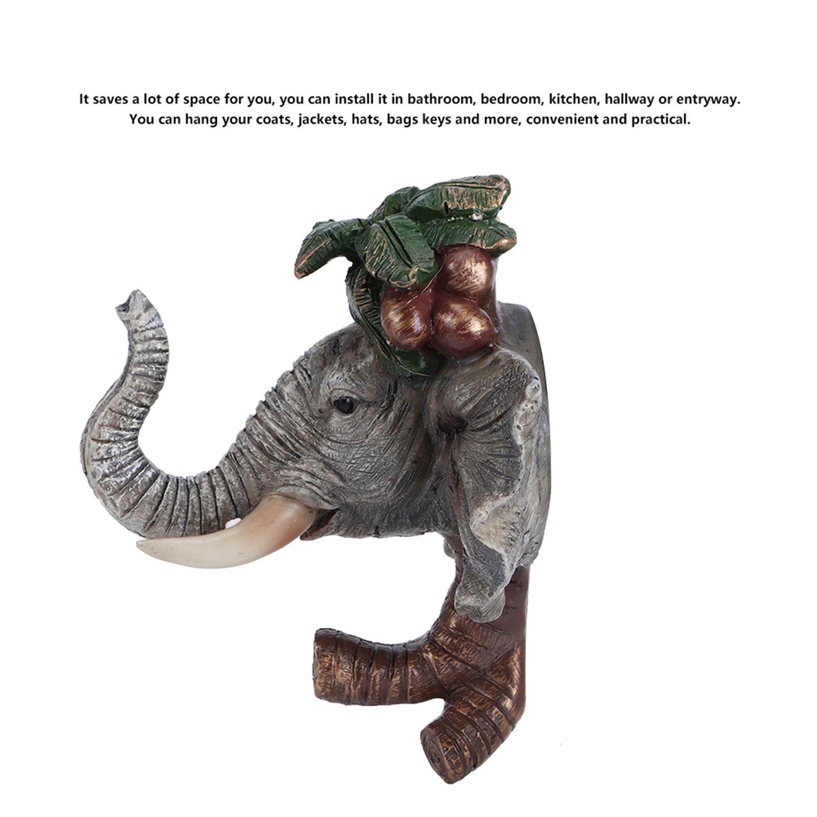 Elephant Shaped Resin Wall Hook Coat and Towel Self Adhesive for Coats Jackets Hats Bags Keys 10.7x9x11.5 cm