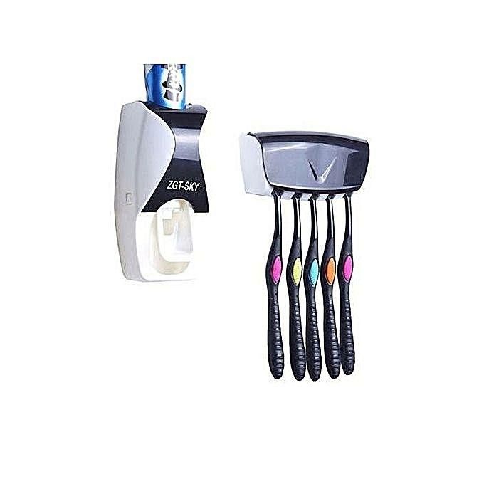 Automatic Toothpaste Dispenser and Toothbrush Holder - White and Black