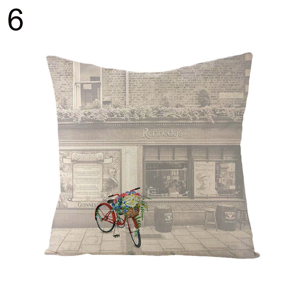 Flower Bike Balloon Print Linen Soft Throw Pillow Case Cushion Cover Sofa Decor