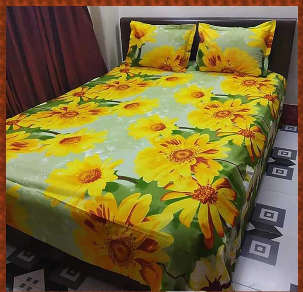 Double Size Cotton Bed Sheet With  2 Pillow Covers - Multicolor - Bed Sheet