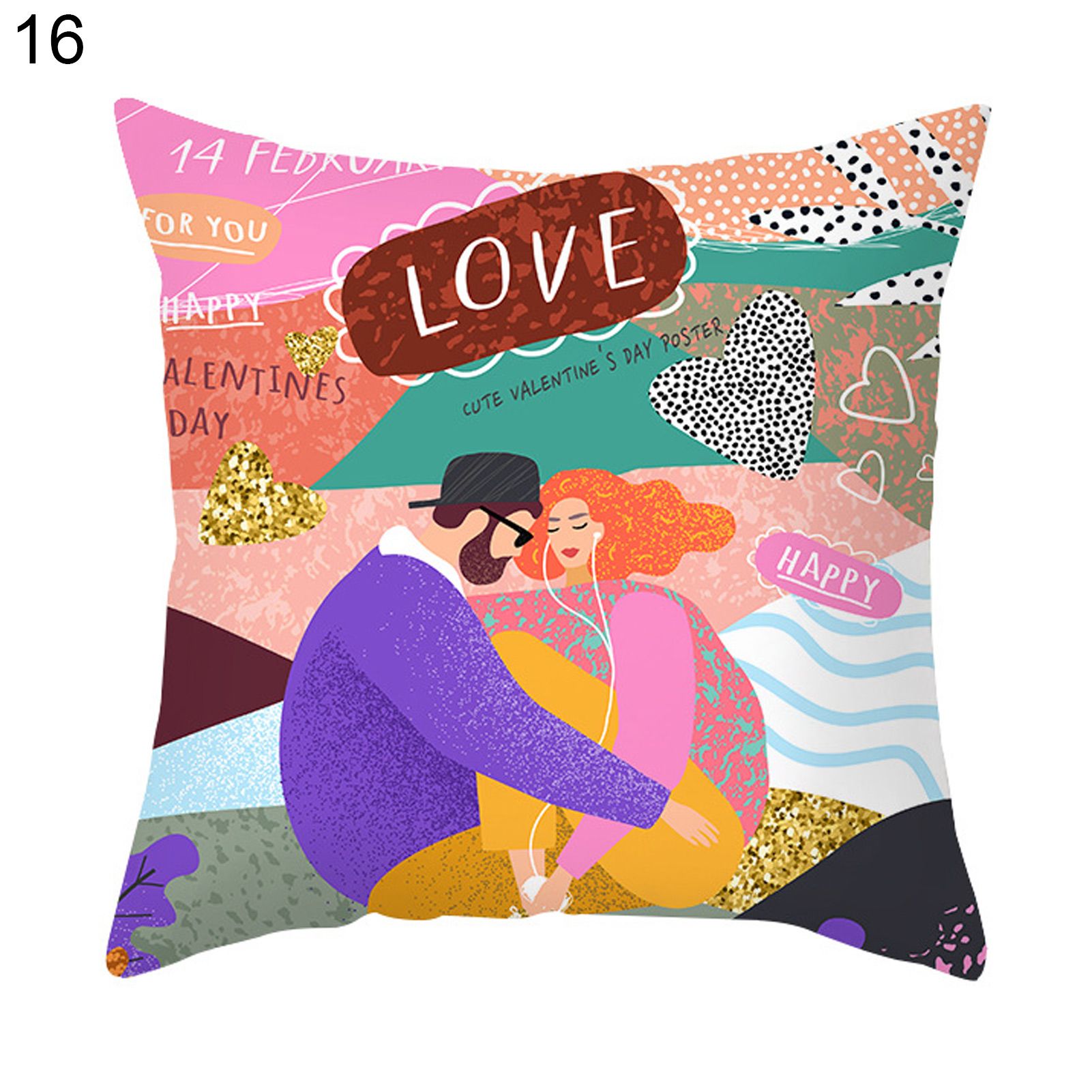 Elegant Festive Touch Pillowcase Polyester Peach Skin Beautiful Cartoon Pattern Cushion Cover for Valentine's Day