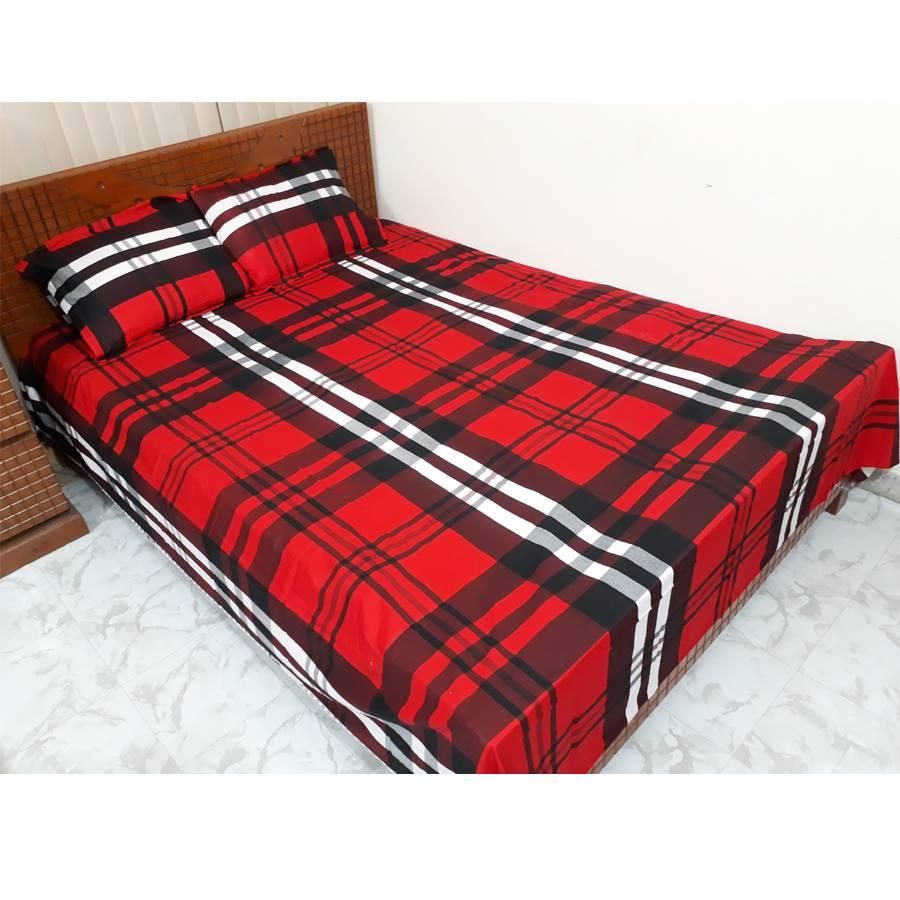 King Size Cotton Bed Sheet With  2 Pillow Covers - Multicolor