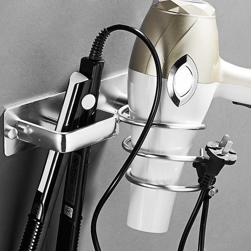 Wall Hair Dryer Organizer Aluminum Mounted Shelf Rack Holder Stand for Bathroom