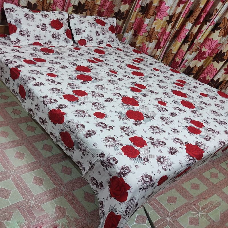 Cotton Fabric Multicolor Print 7.5 by 8.5 Feet Double King Size Bedsheet Set with Two Pillow Covers