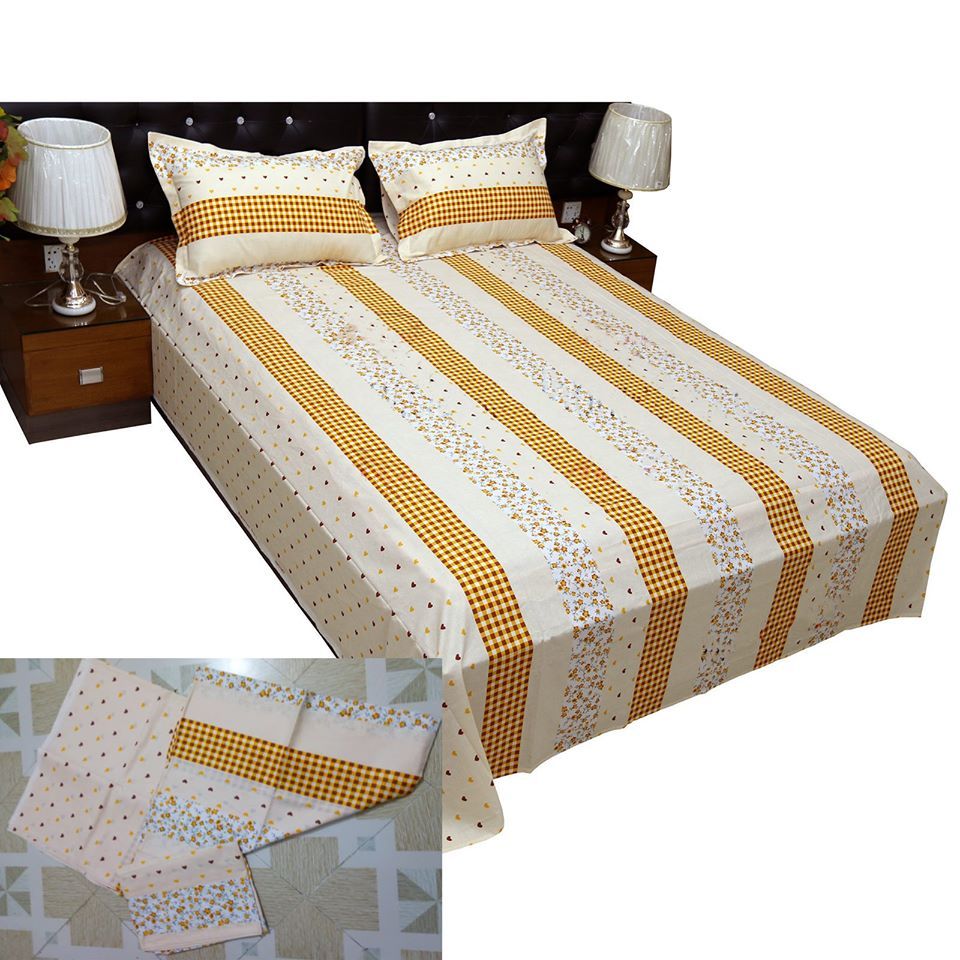 Double Size Cottont Bed Sheet With  2 Pillow Covers
