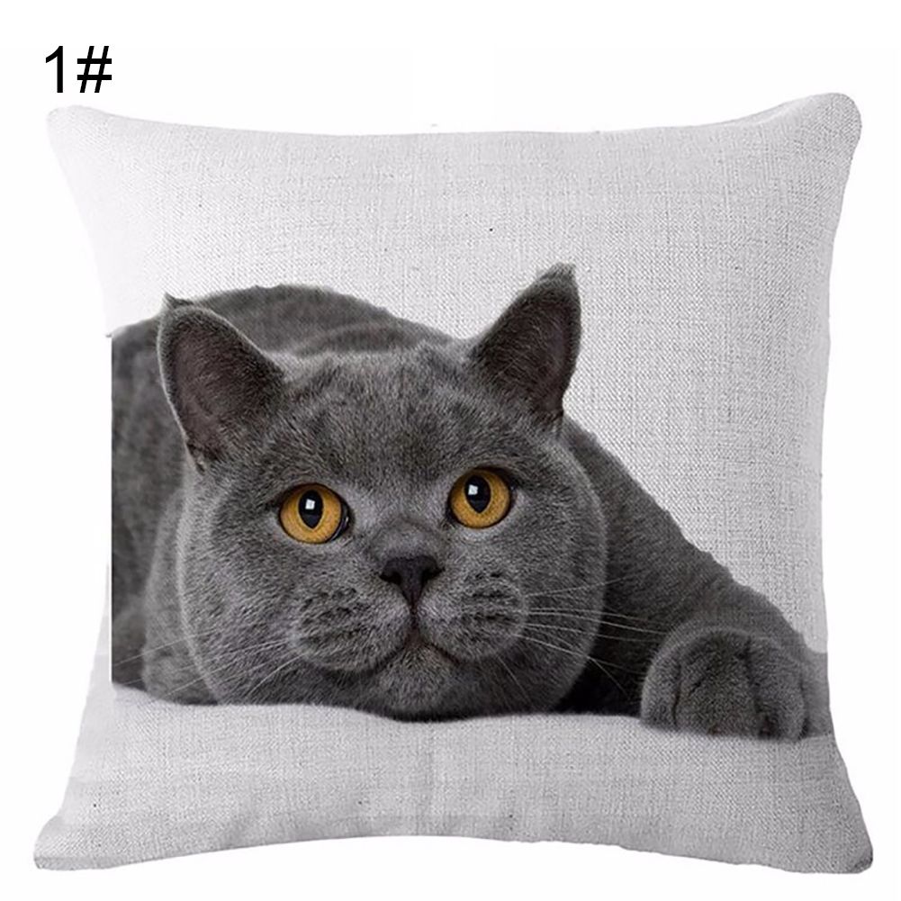 Lovely Cat Print Linen Pillow Case Cushion Throw Cover Home Sofa Cafe Decor