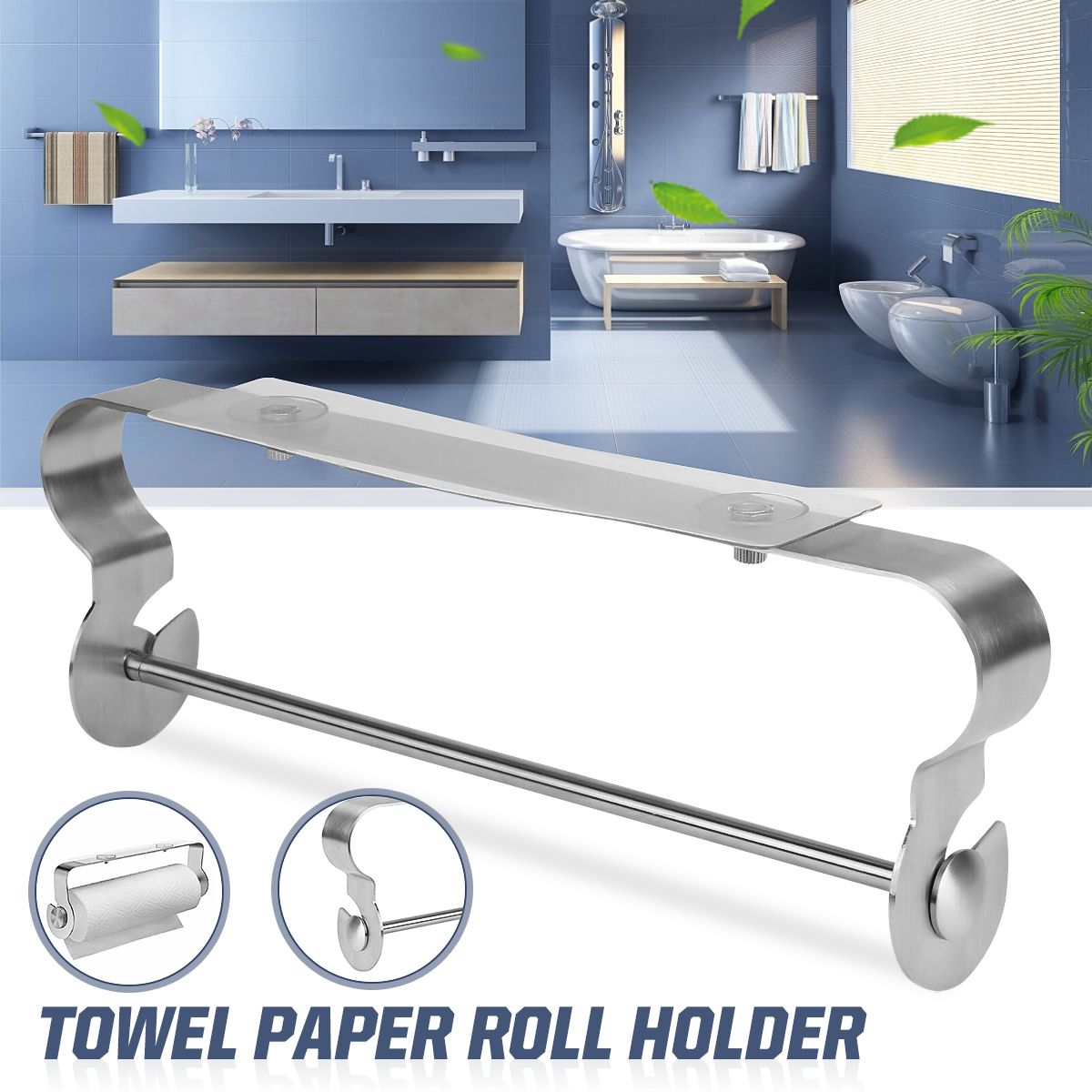 Practical Kitchen Bathroom Towel Paper Roll Holder Wall Mounted Stainless Steel Dispenser Rack