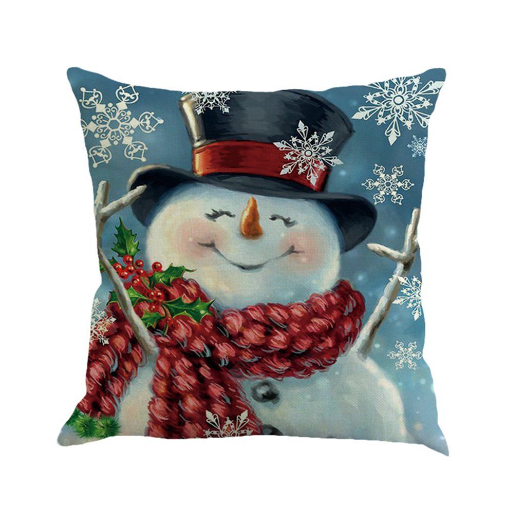 MA Snow man element print Claus Linen Hug Pillowcase Cushion Cover Digital