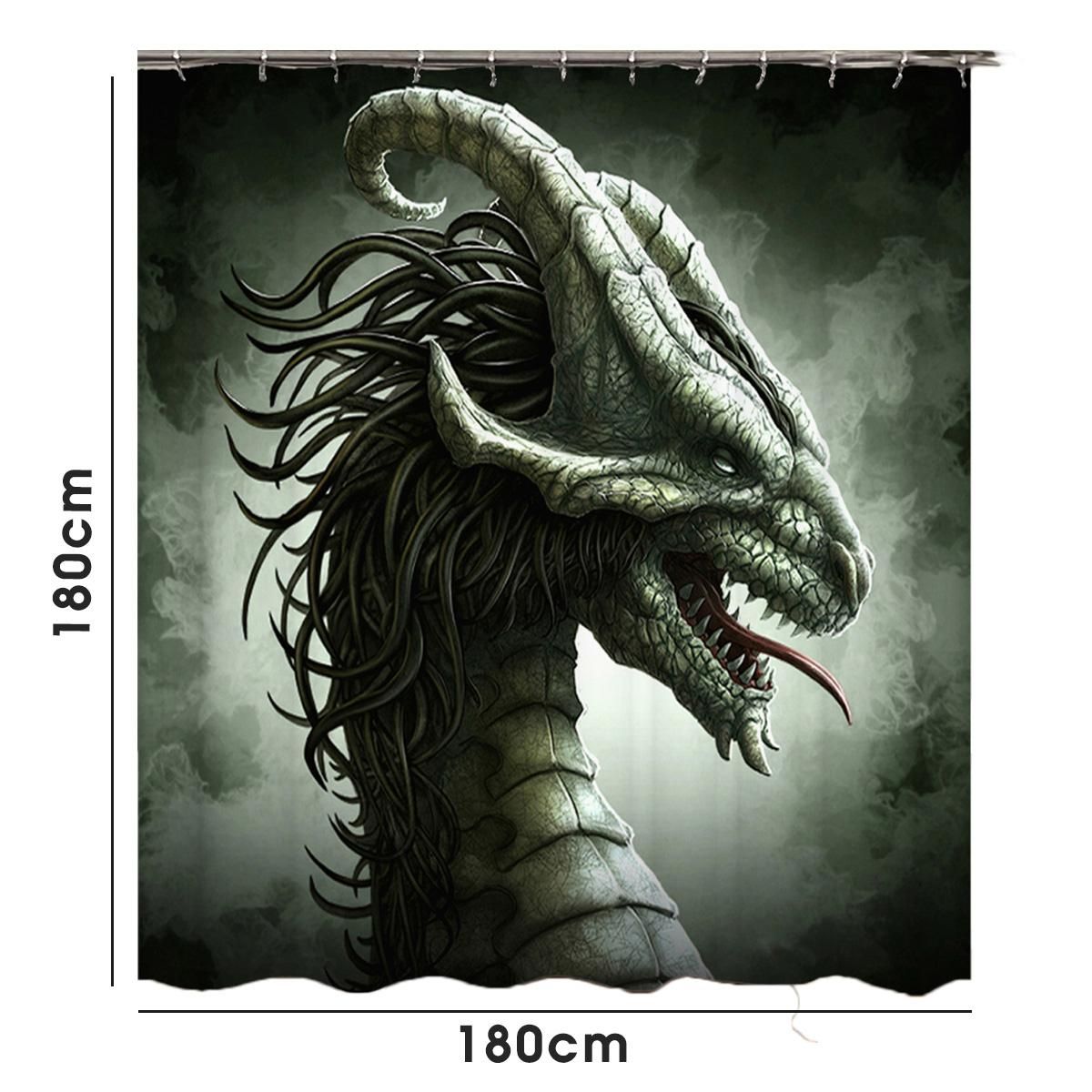 【GenuineItem】Waterproof Bathroom Shower Curtain Evil Dragon Carpet Rug Bath Mat Toilet Cover