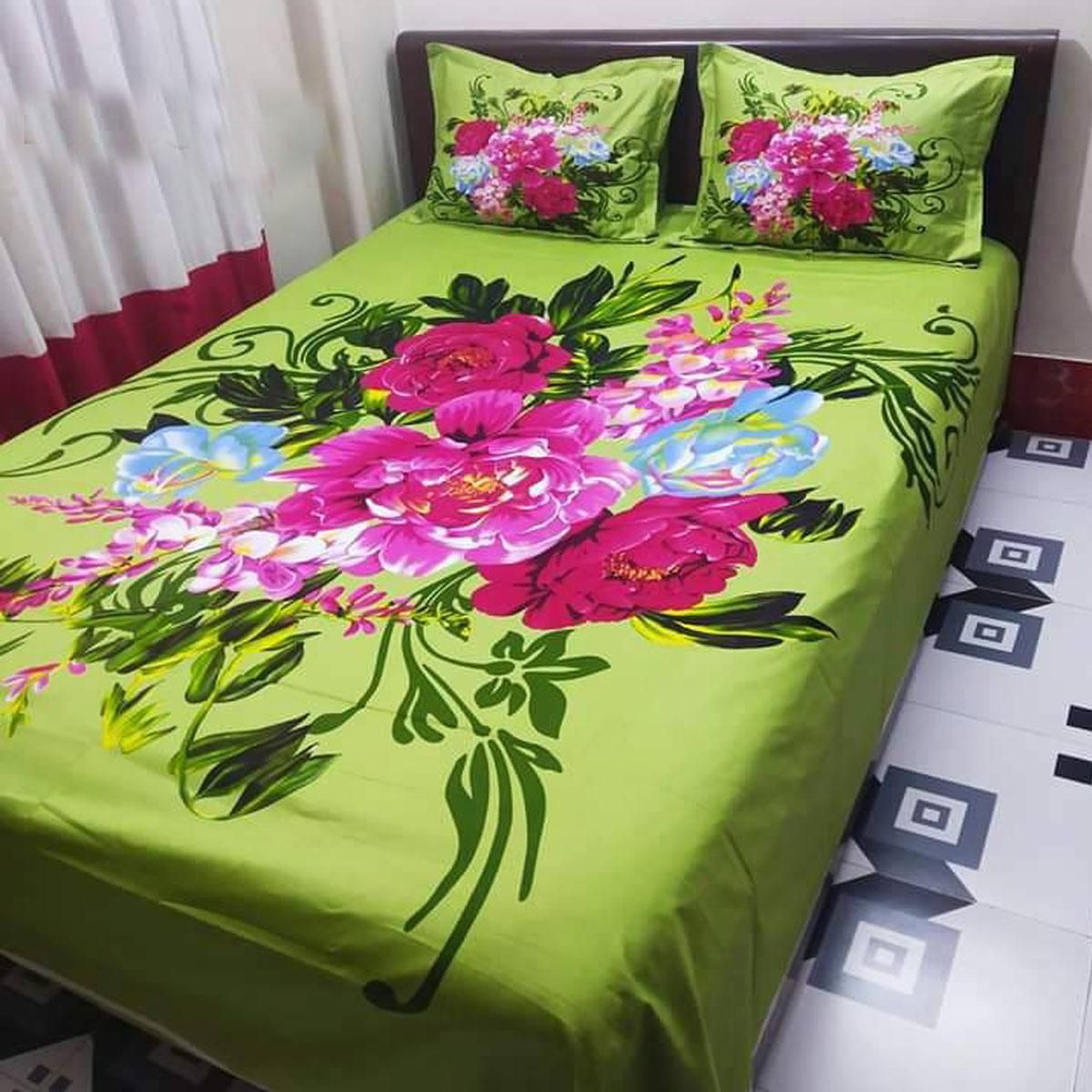 Multicolor Print Cotton Fabric  7.5 by 8.5 Feet King Size Panel Bedsheet Set with Two Pillow Covers By Sells Bazar BD