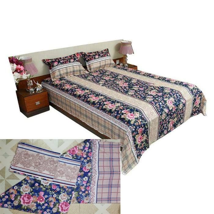 Cotton King Size Bed sheet - 3 pis Set- Multicolour By