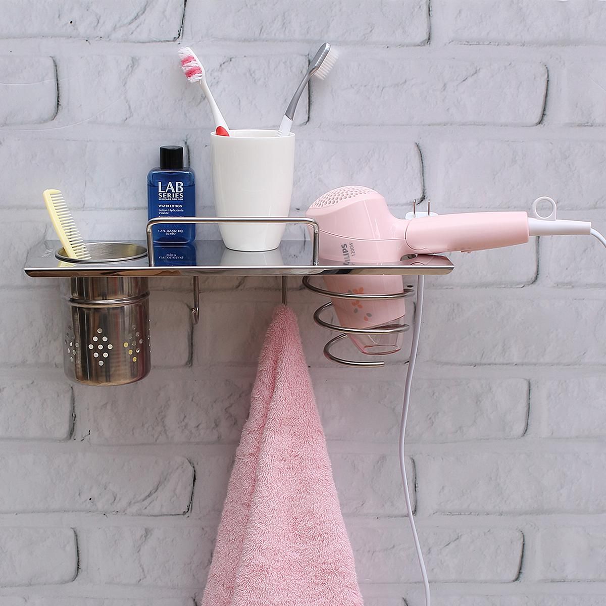 Comfortable TAPCET Hair Dryer Holder Blow Dryer Hanging Rack 304 Stainless Steel Wall Mount Organizer with Hooks Plug Holder Design