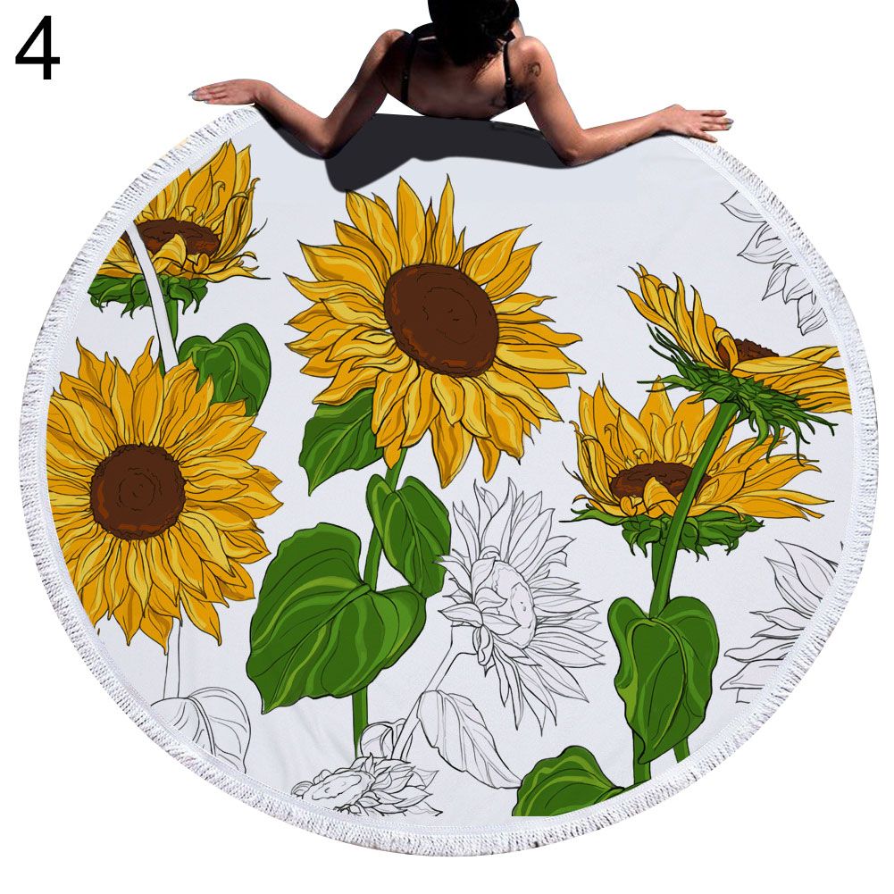 Round Sunflower Tassels Quick Dry Outdoor Summer Beach Carpet Yoga Mat Towel