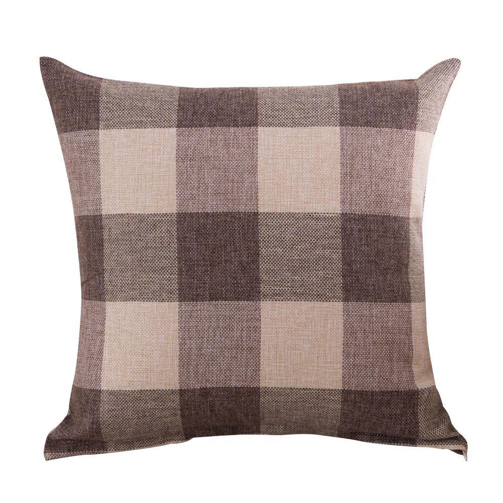 45cm Plaid Print Flax Square Pillowcase Pillow Cover Cushion Case Home Decor