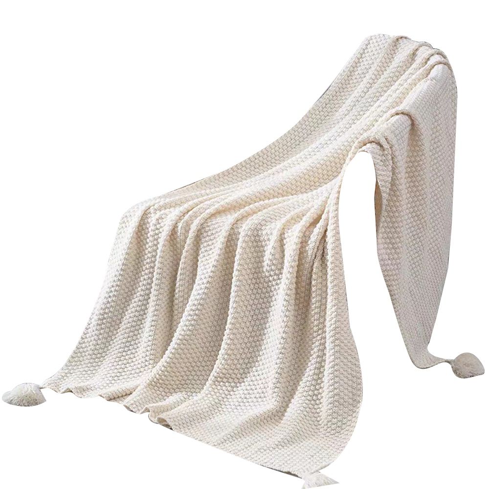 Nordic Sofa Blanket,Cover Blanket for Office,Siesta Shawl Blanket,Knitted Wool Blanket,Air Conditioning Blanket,Beige