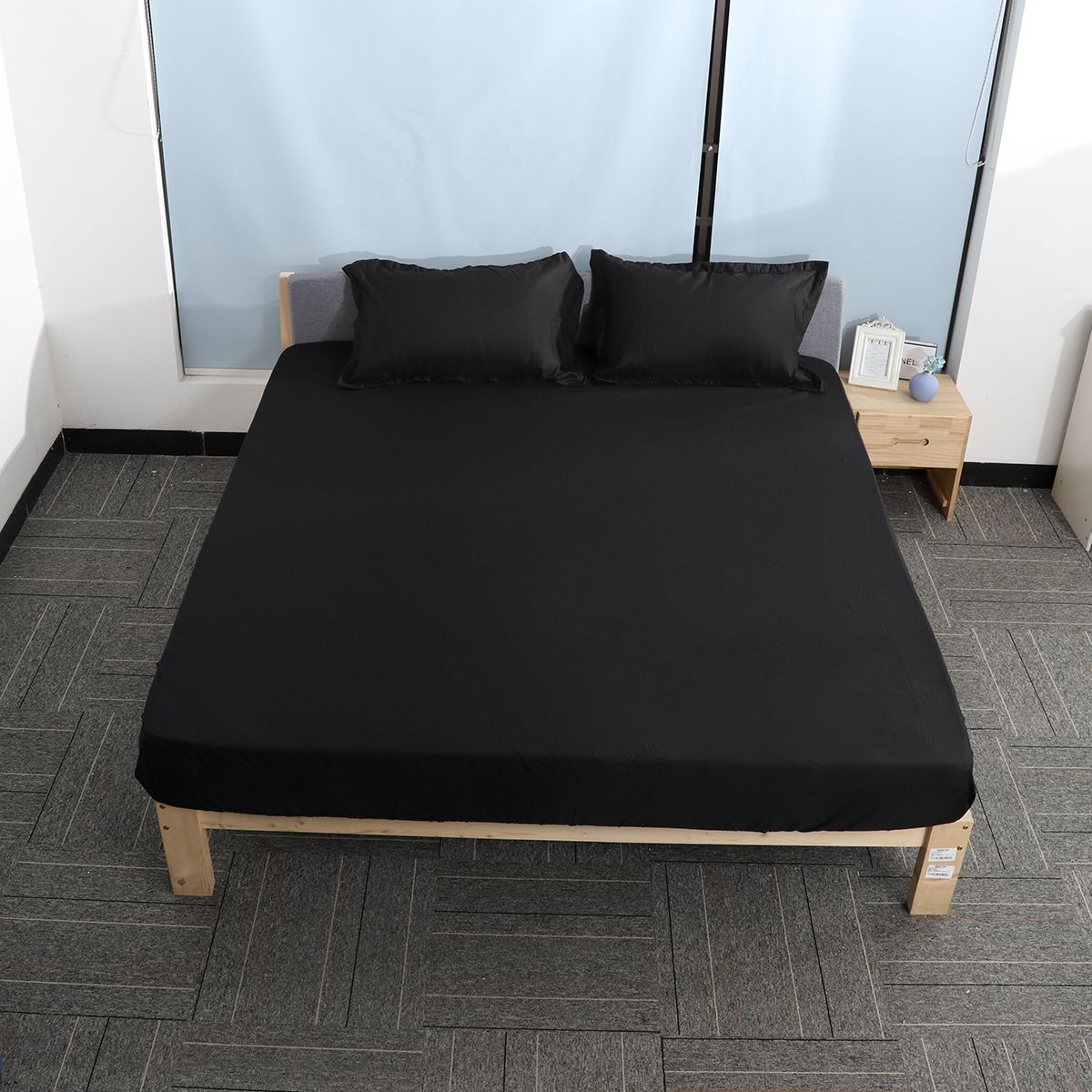 Comfortable 3in1 Cotton Double Size Bedsheet Fitted Mattress Sheet Microfiber 137x190+35cm with 2Pcs 48x73cm Pillow Case Set Hotel Home