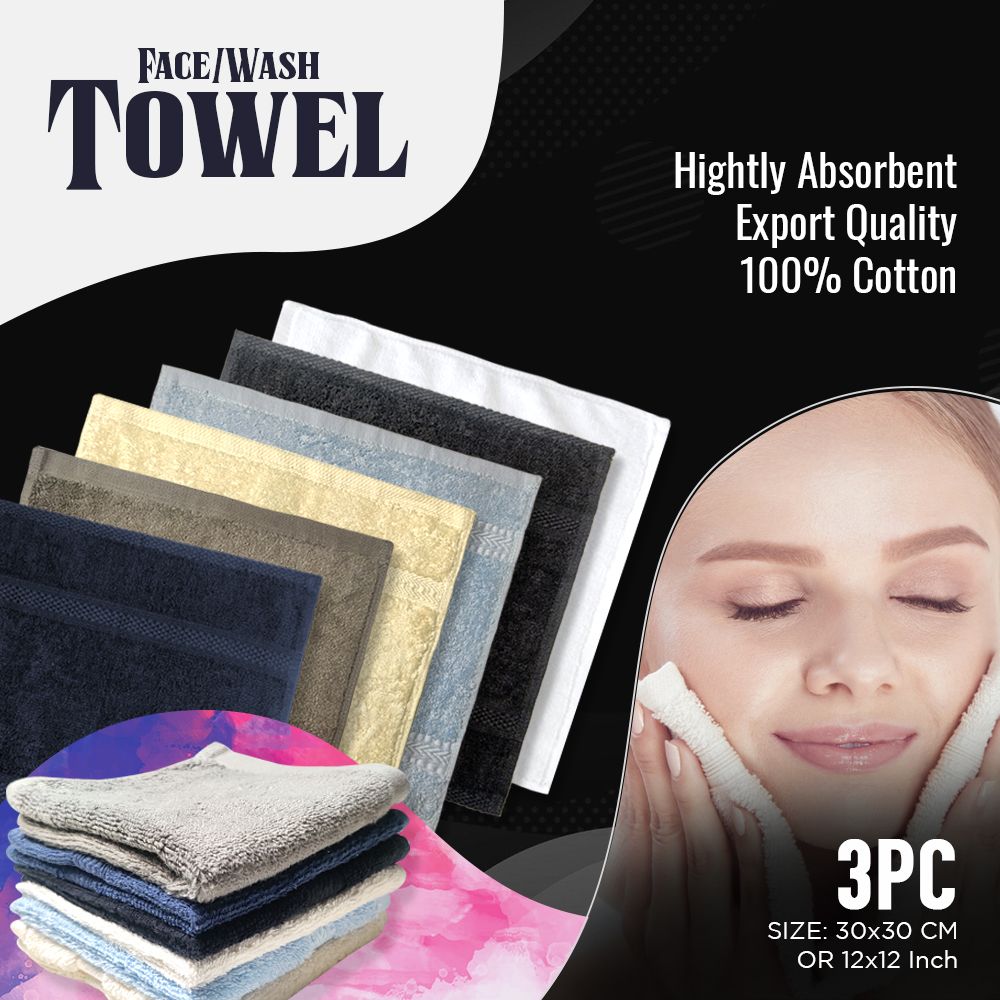 3 PCs Face Towel / Wash Towel /  Rumal Highly Absorbent, Soft & Comfortable
