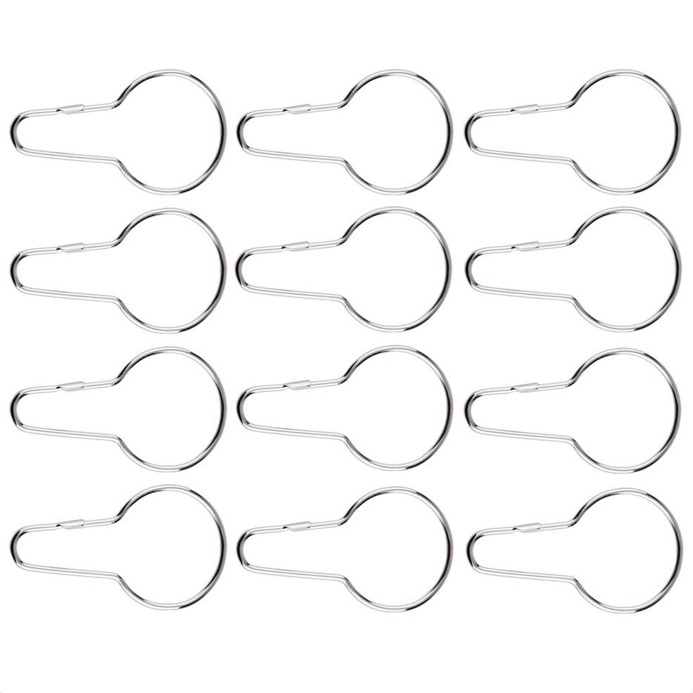 MA 12pcs Shower Bath Bathroom Curtain Rings Clip Easy Glide Hooks Chrome Plated-Silver