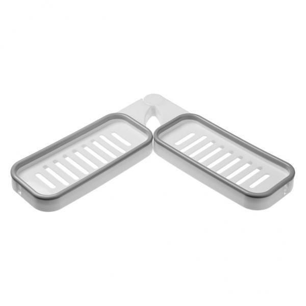2xSoap Dishes Rotatable Punch-Free Rack Hollow Save Space Bathroom Accessories White Gray
