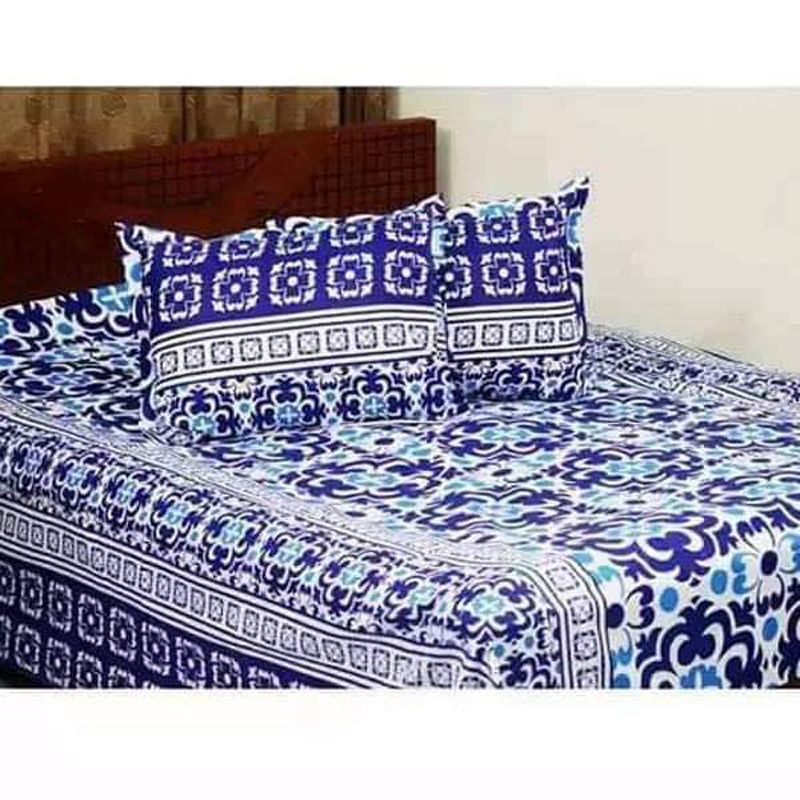 Cotton Fabric Multicolor Print 7.5 by 8.5 Feet Double King Size Bed sheet Set with Two Pillow Covers By