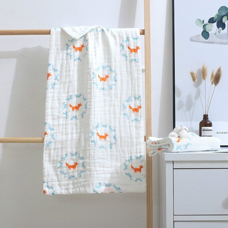 35*75cm Baby Six-layer Pure Cotton Printed Bath Towel Combed Cotton Long Gauze Towel Newborn Feeding Towel Baby Washing Towel Ba