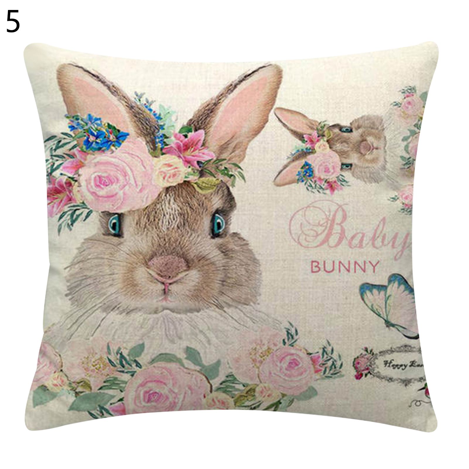 Cushion Case Soft Touch Easy Care Flax Decorative Colorful Easter Bunny Pillow Cover Home Supplies