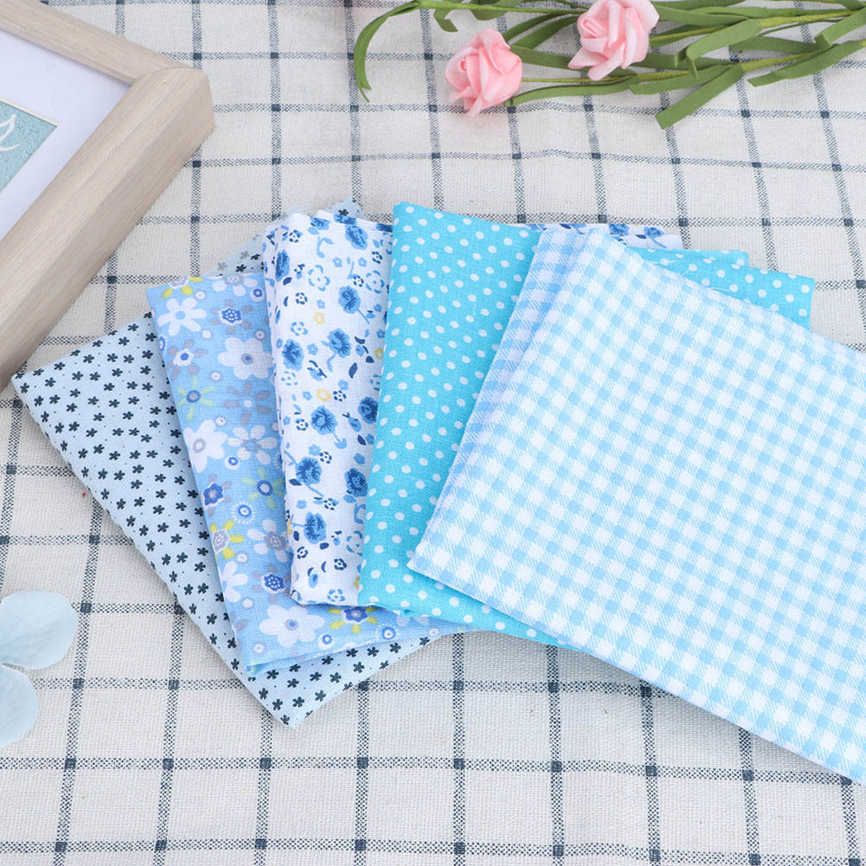 Cotton Fabric 5Pcs/Set DIY Printed Craft Handcraft Quilting Sewing Cloths Kit 50x50cm Blue