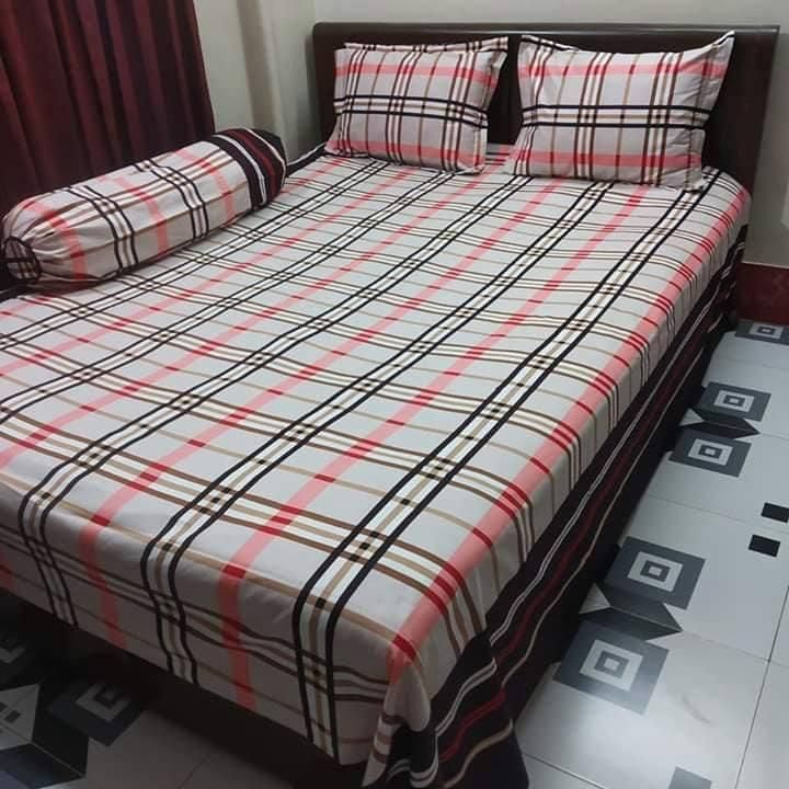 Double Size Cotton Bed Sheet With  2 Pillow Covers - Multicolor Bonolota Express
