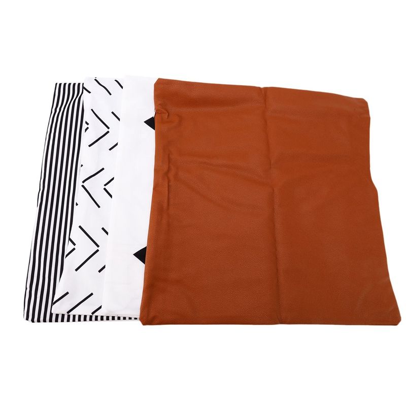 Decorative Throw low Covers Only For Couch, Sofa, Or Bed Set Of 4 18X18 Inch Modern Design Short Plush Stripes Geometric Faux Leatr Amaro Set (18 inch X 18 inch)