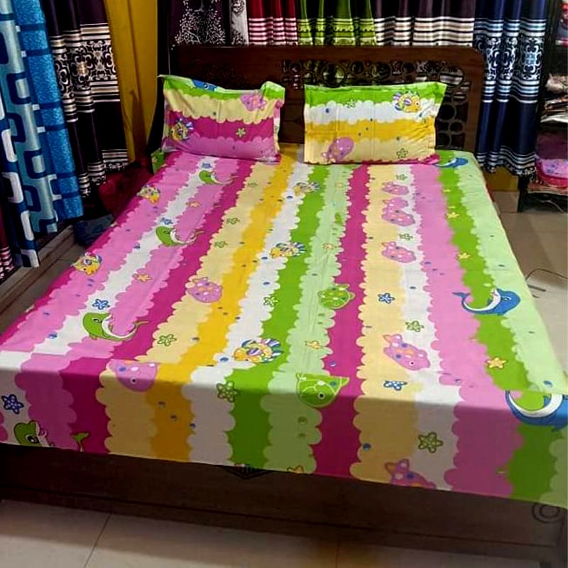 Cotton King Size Bedsheet - 3pcs Set- Multicolor By Sharee & Bedding