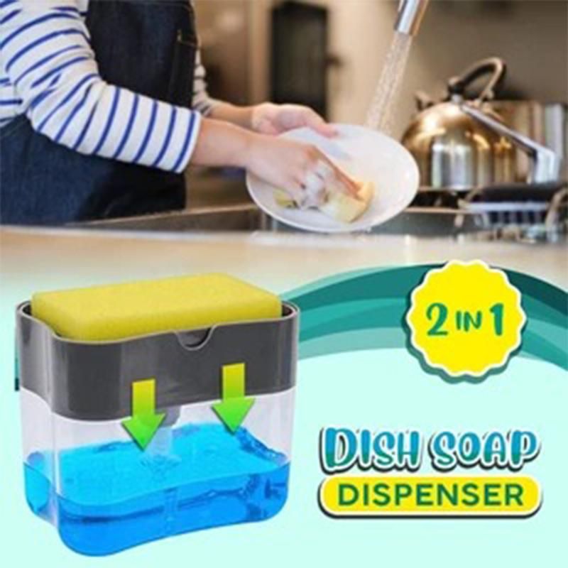 Kitchen Soap Dispenser Pump & Sponge Caddy For Dish Soap 2 in 1 Hand Press Soap Organizer FREE SPONG