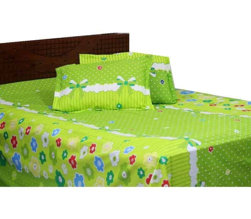 King Size Cotton Bed Sheet with Matching 2 Pillow Covers - Multicolor