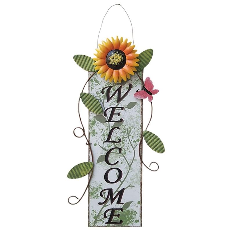 Vintage Iron Hanging Sunflower Welcome Sign Door Hanging Decoration for Garden Home-A