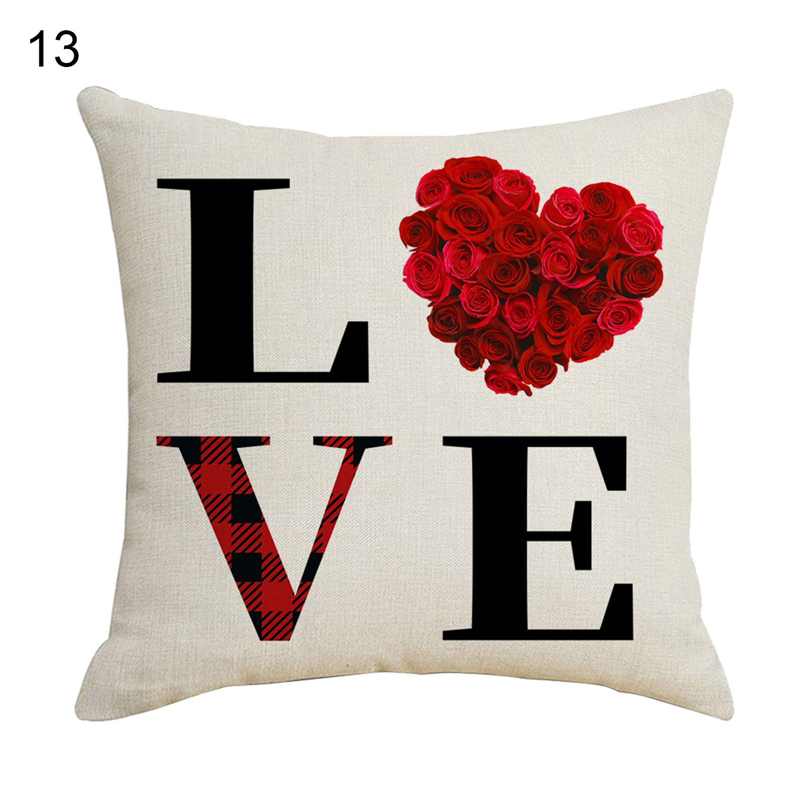Romantic Heart Pattern Pillowcase Decorative Invisible Zipper Flax Cushion Cover for Home
