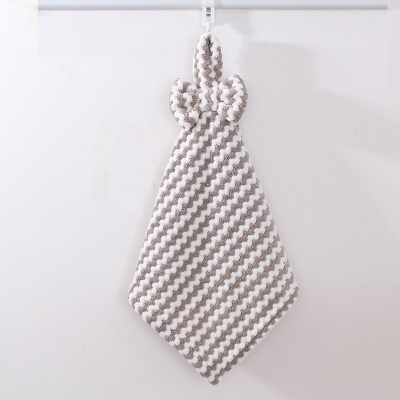 Striped Bowknot Coral Velvet Hand Towel Super Soft Absorbent Hanging Bathroom Kitchen Towel Cleaning Cloth Dishcloth 30x30cm 1PC