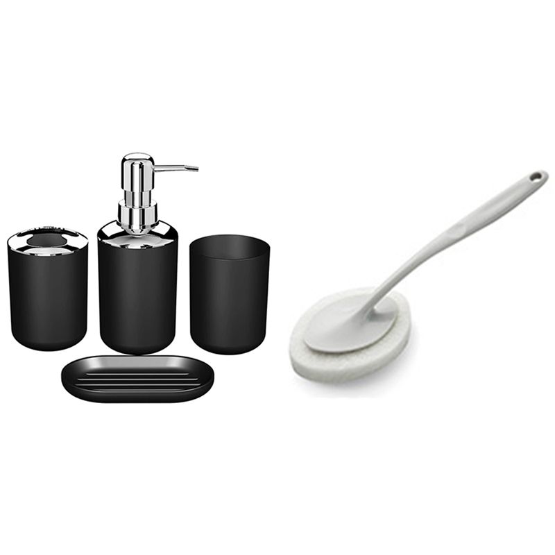 4 Pcs Plastic Bathroom Accessory Set & 1 Pcs Long Handle Brush Eraser Magic Sponge