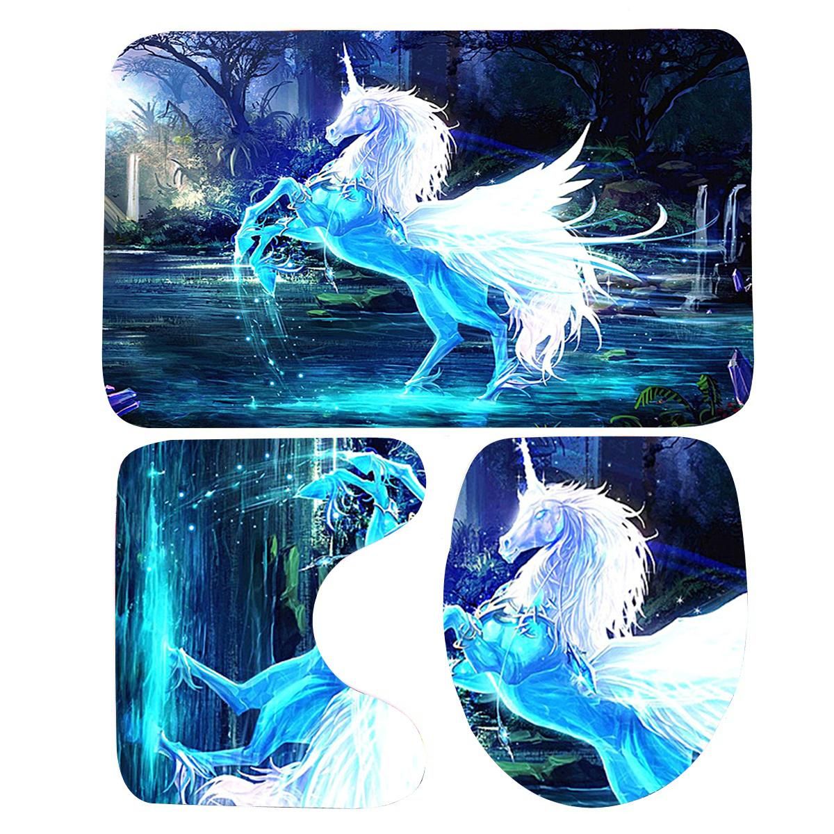 Comfortable Waterproof Horse shape Bathroom Shower Curtain Toilet Cover Mat Non-Slip Rug Set --- Bath Curtain / Bathroom mat